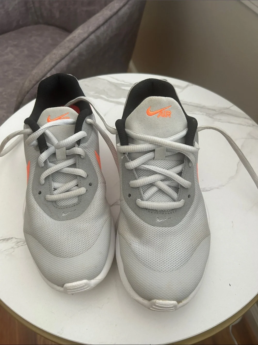Nike Air Kids Grey Sneakers with Orange Swoosh